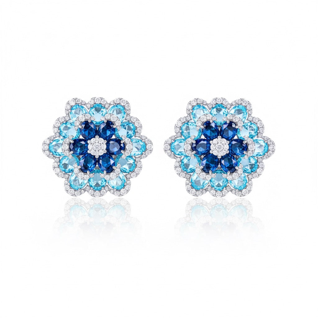 Sapphire Gradient Flower Earrings