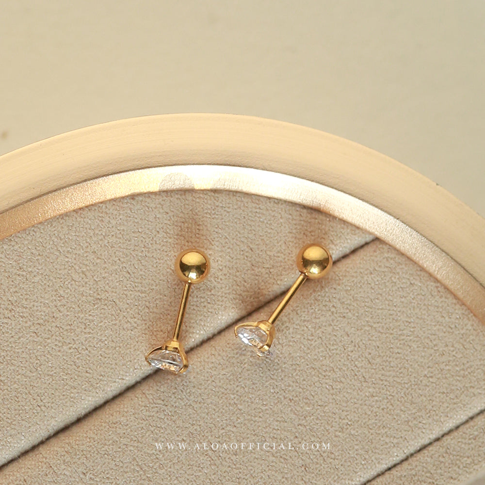 Golden CZ Screw Back Studs