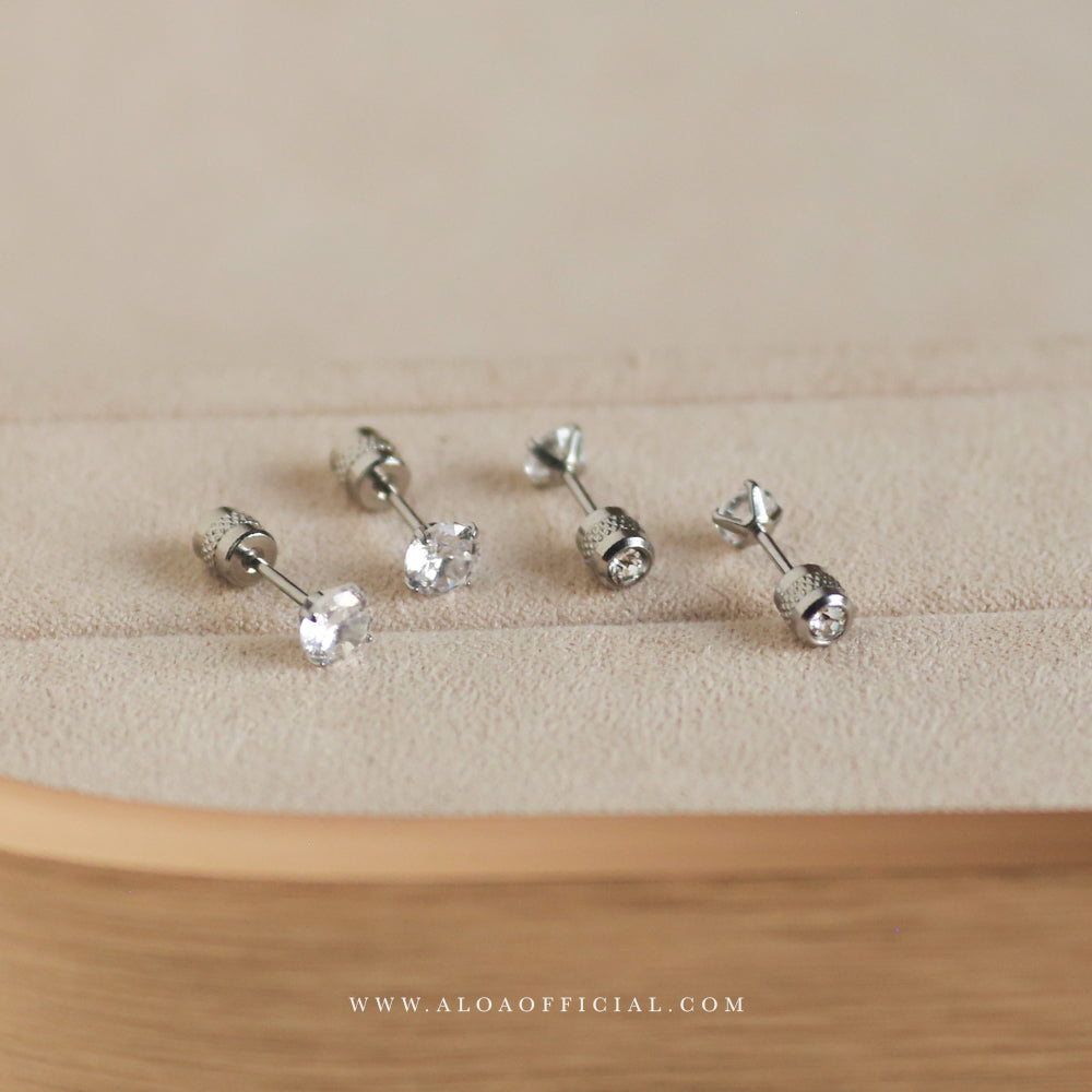 White CZ Screw Back Studs