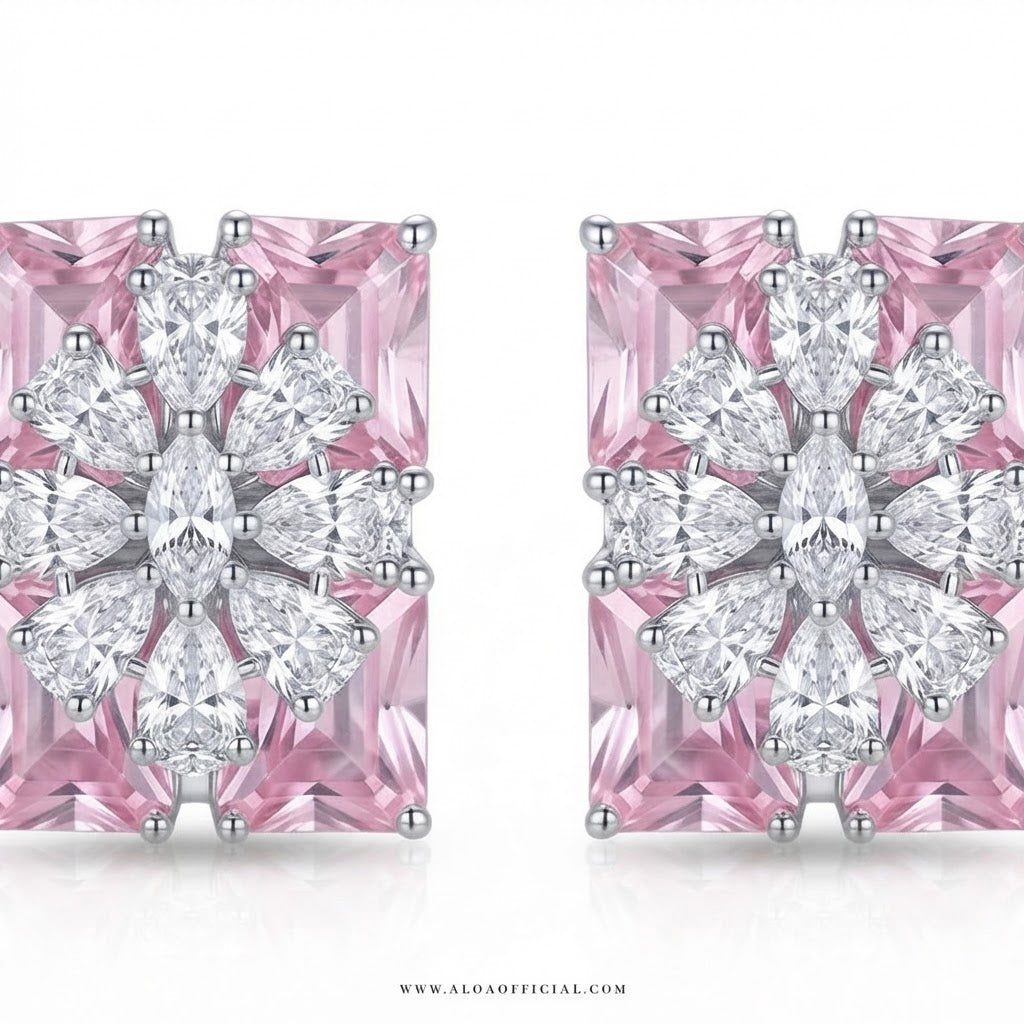 Pink CZ Cluster Earrings