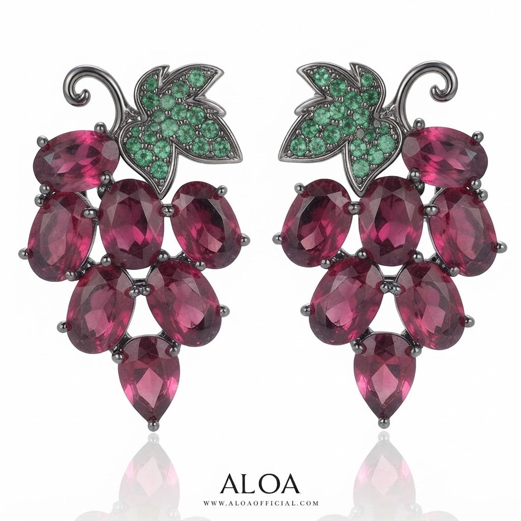 Black Rhodium Magenta and Green Grape Earrings