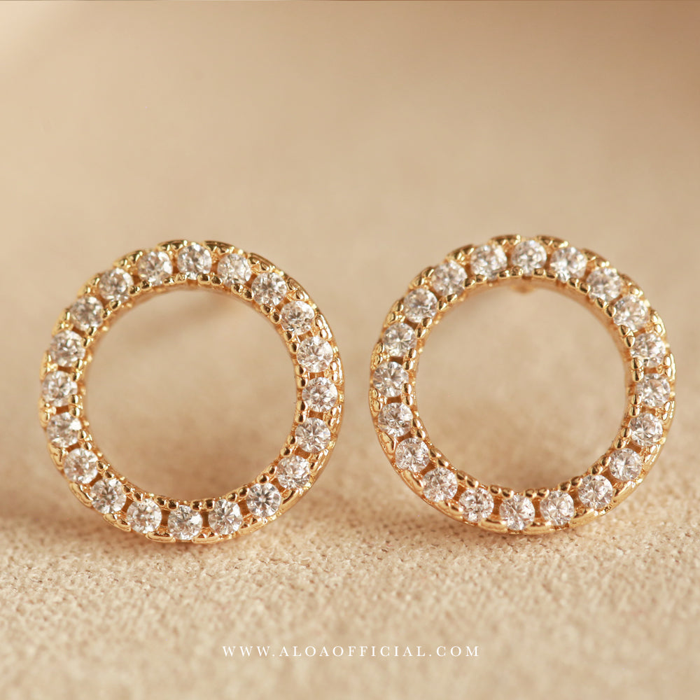 Golden CZ Halo Studs