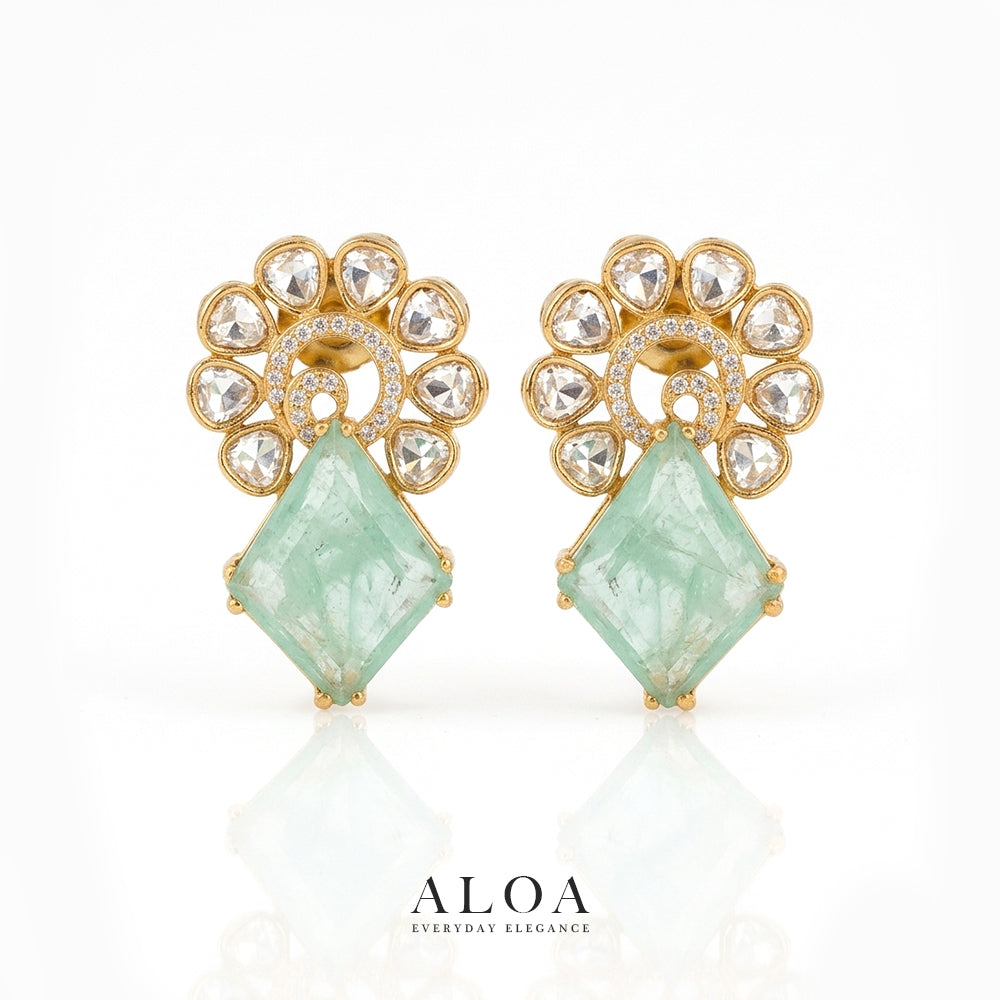 Mint Rhombus Polki Stud Earrings