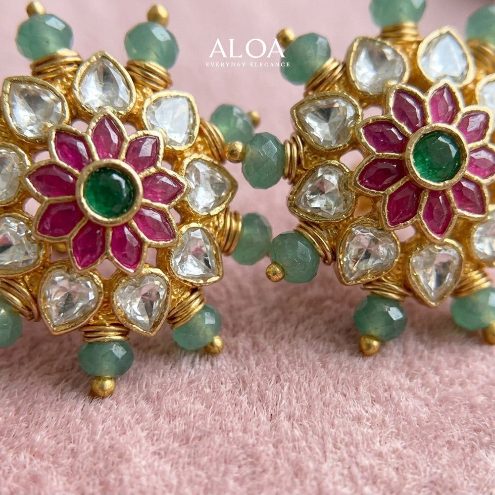 Emerald & Ruby Floral Star Studs
