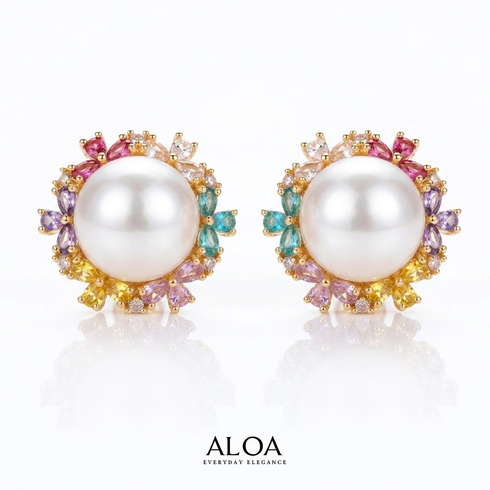 Rainbow Pearl Stud Earrings