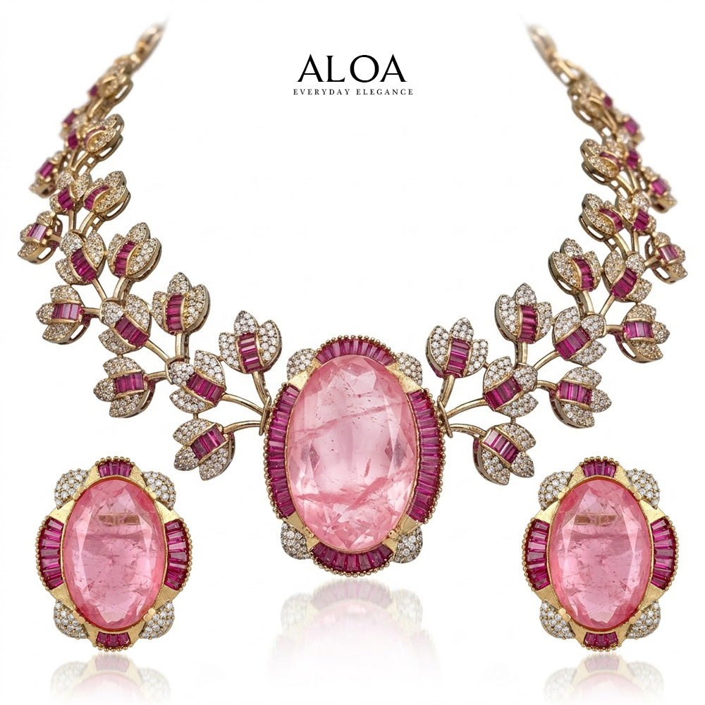 Pink Doublet Stone Necklace Set