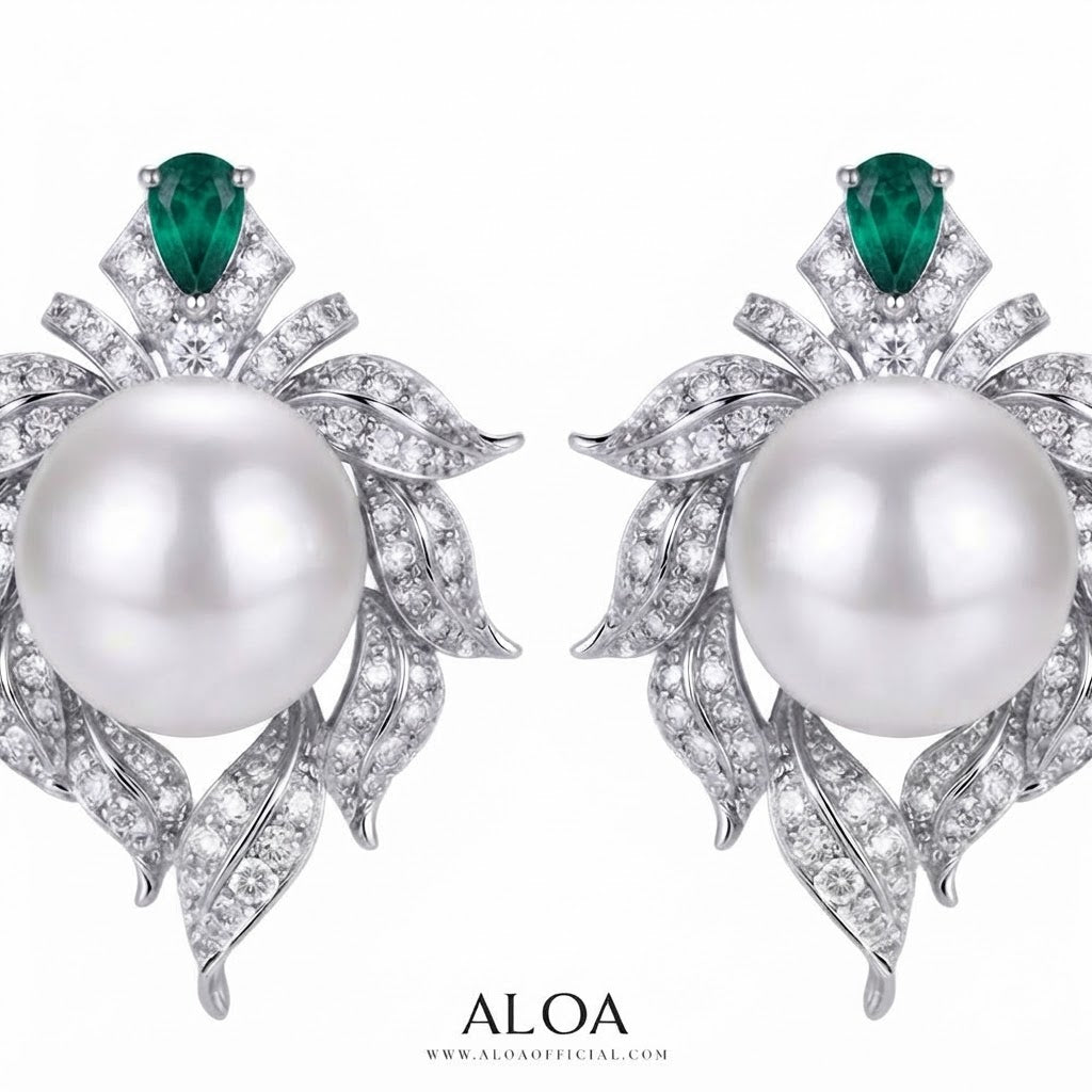 Silver Leaf-Framed Pearl Drop Earrings