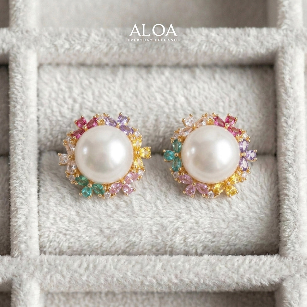 Rainbow Pearl Stud Earrings