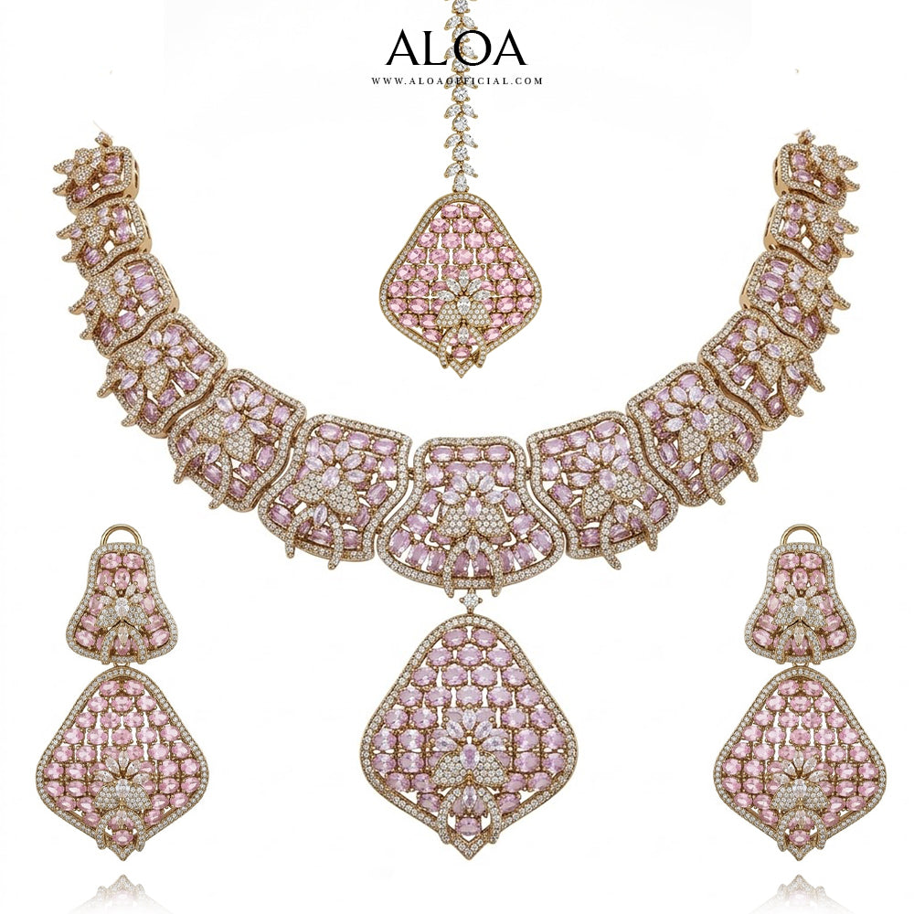Soft Pink & Gold-Tone Necklace Set