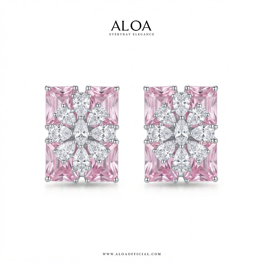 Pink CZ Cluster Earrings