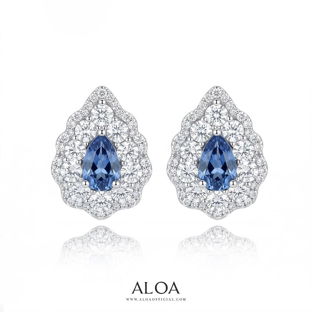 Sapphire Raindrop CZ Halo Studs