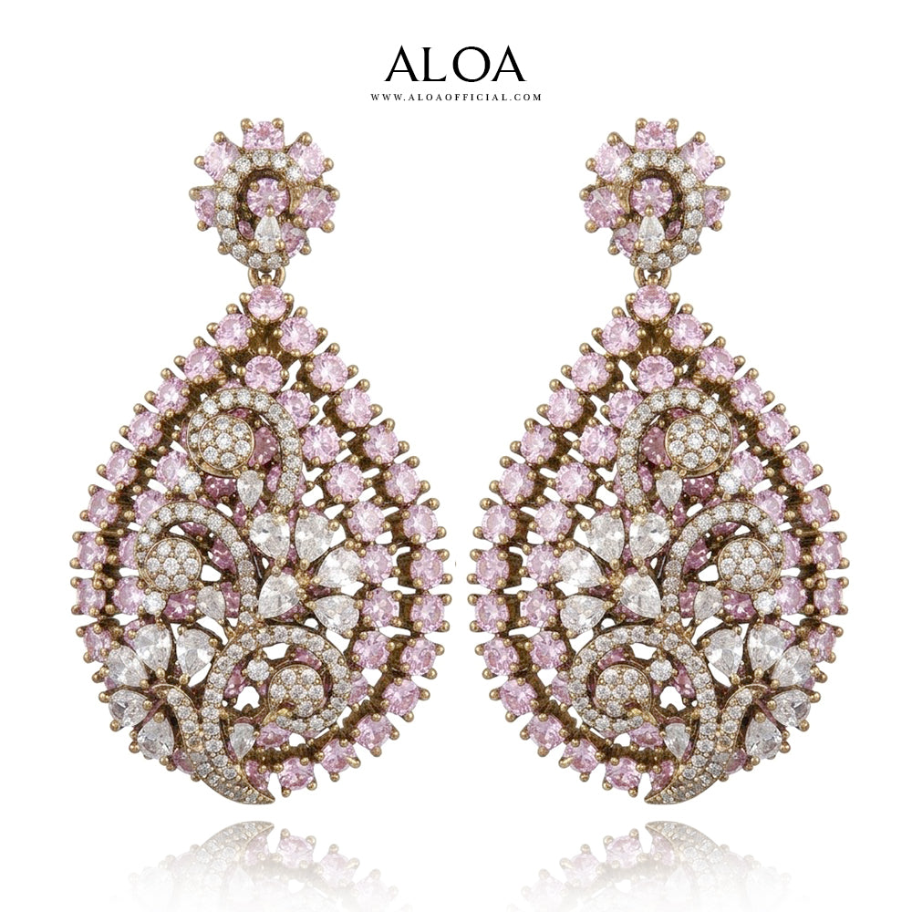 Light Pink & Crystal Teardrop Dangle Earrings