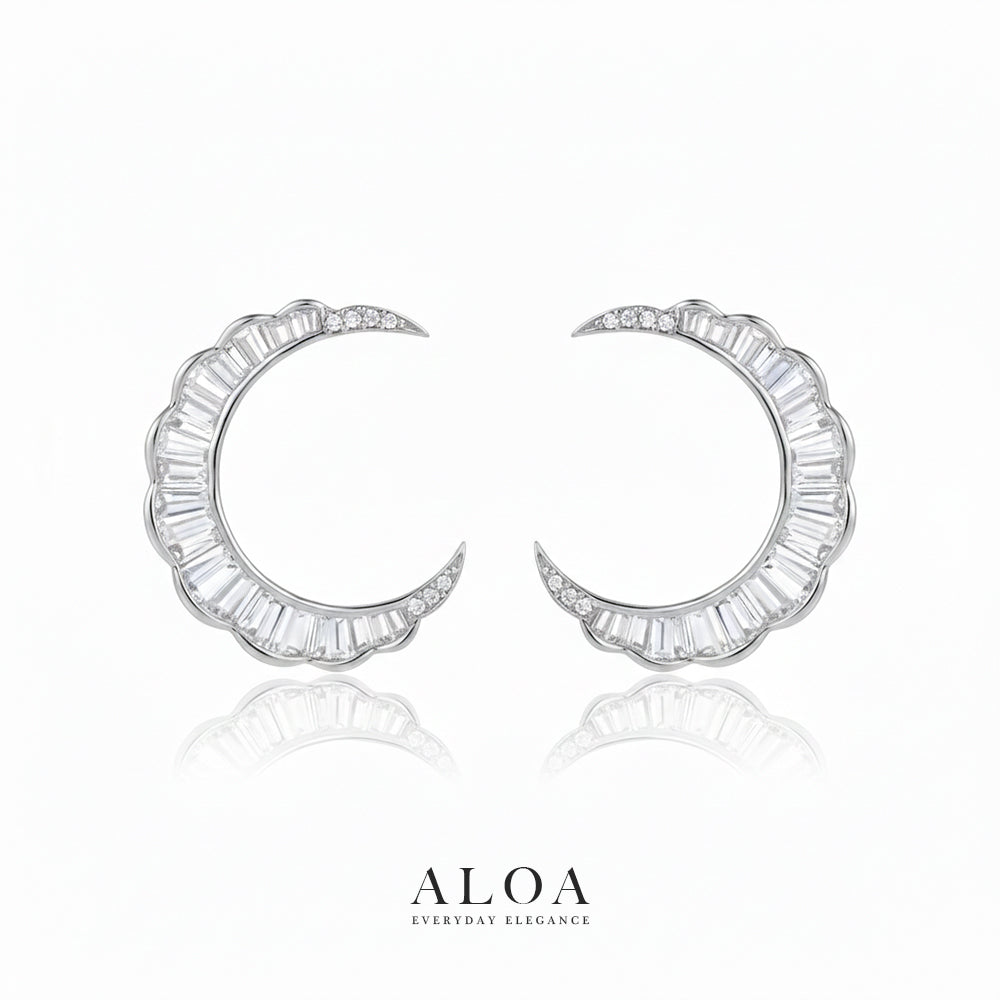 CZ Baguette Moon Studs