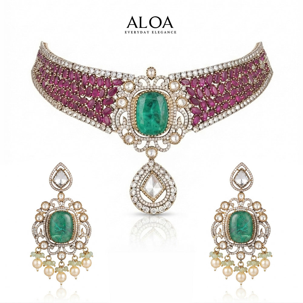 Magenta & Emerald Choker Set