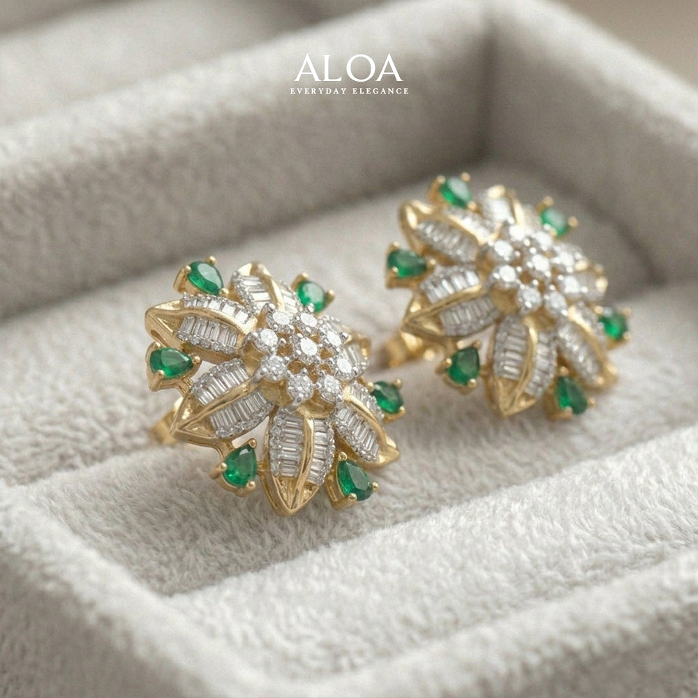 Emerald Starburst Baguette Studs