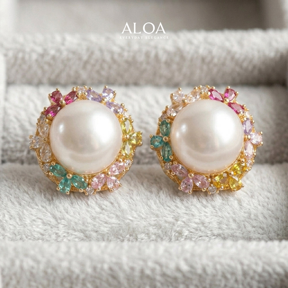Rainbow Pearl Stud Earrings