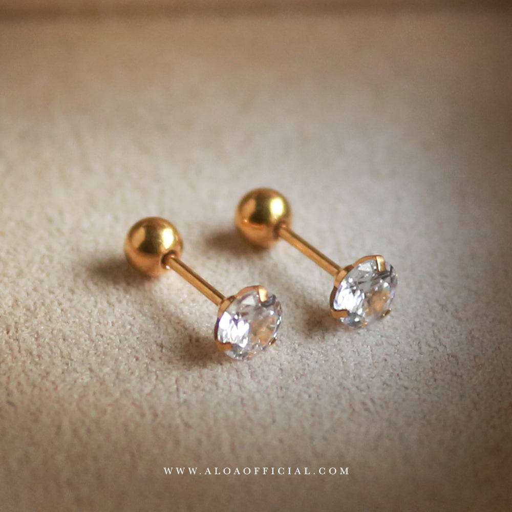 Golden CZ Screw Back Studs