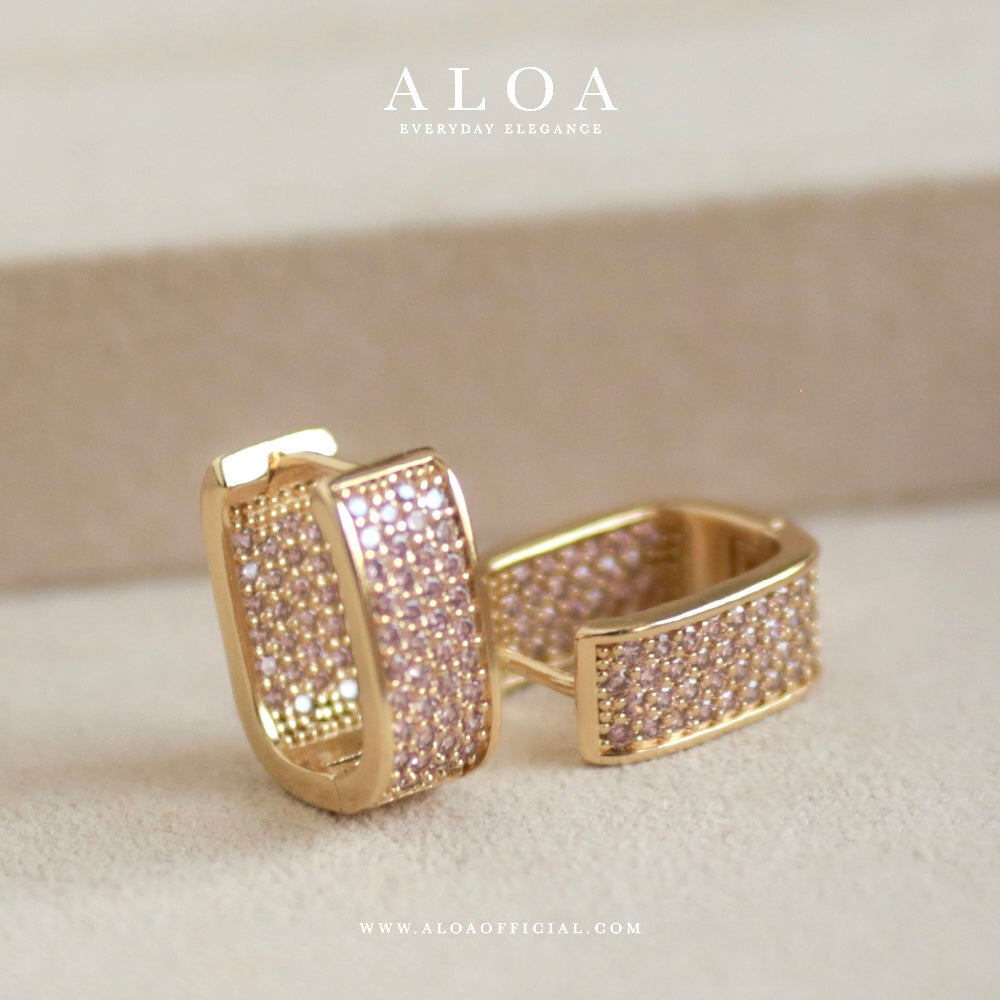 Blush Pavé Rectangular Hoops