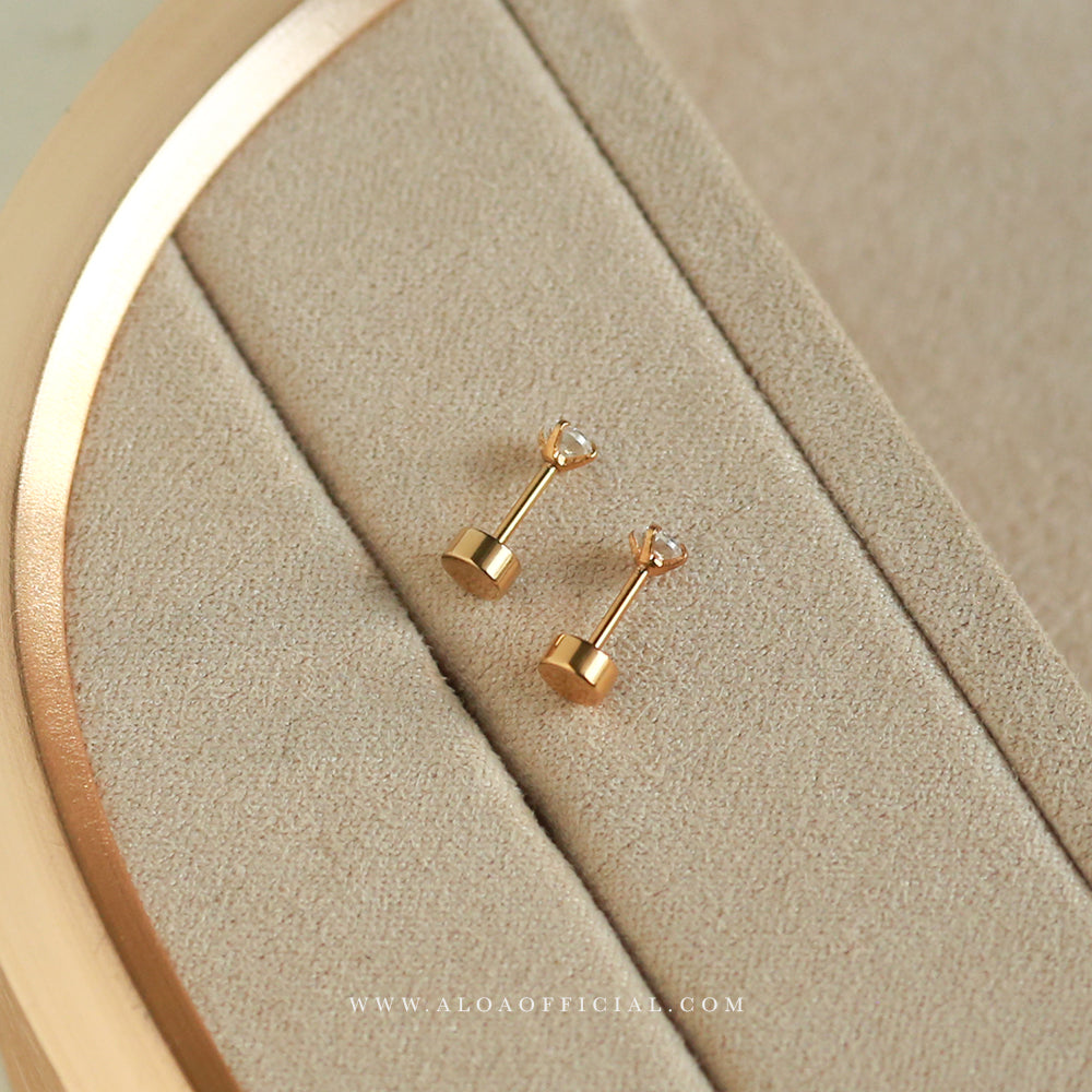 Golden CZ Screw Back Studs