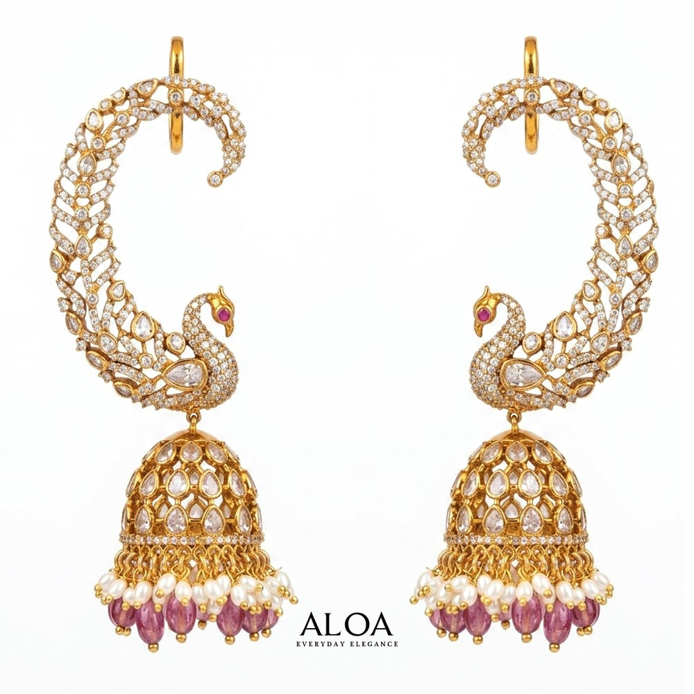 Royal Peacock Plume Jhumka Cuffs
