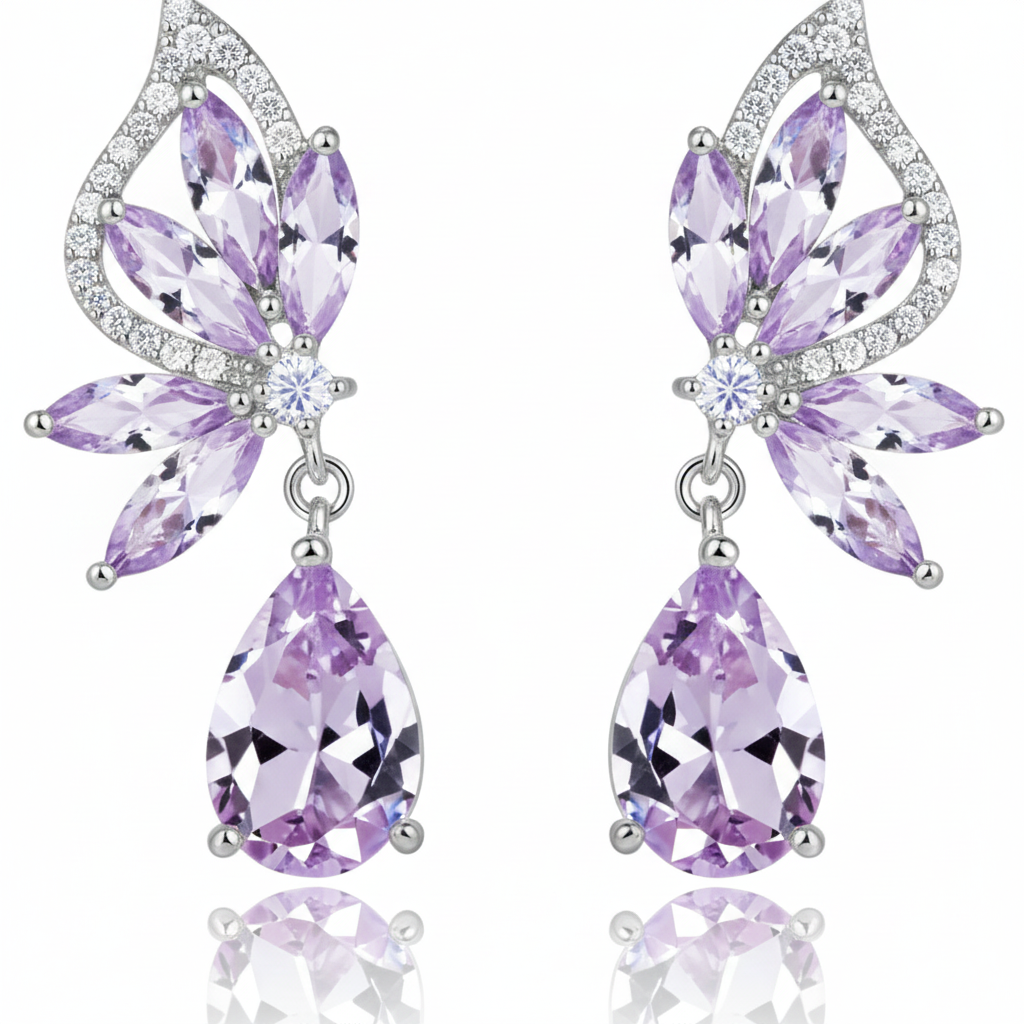 Purple Butterfly Drop Earrings