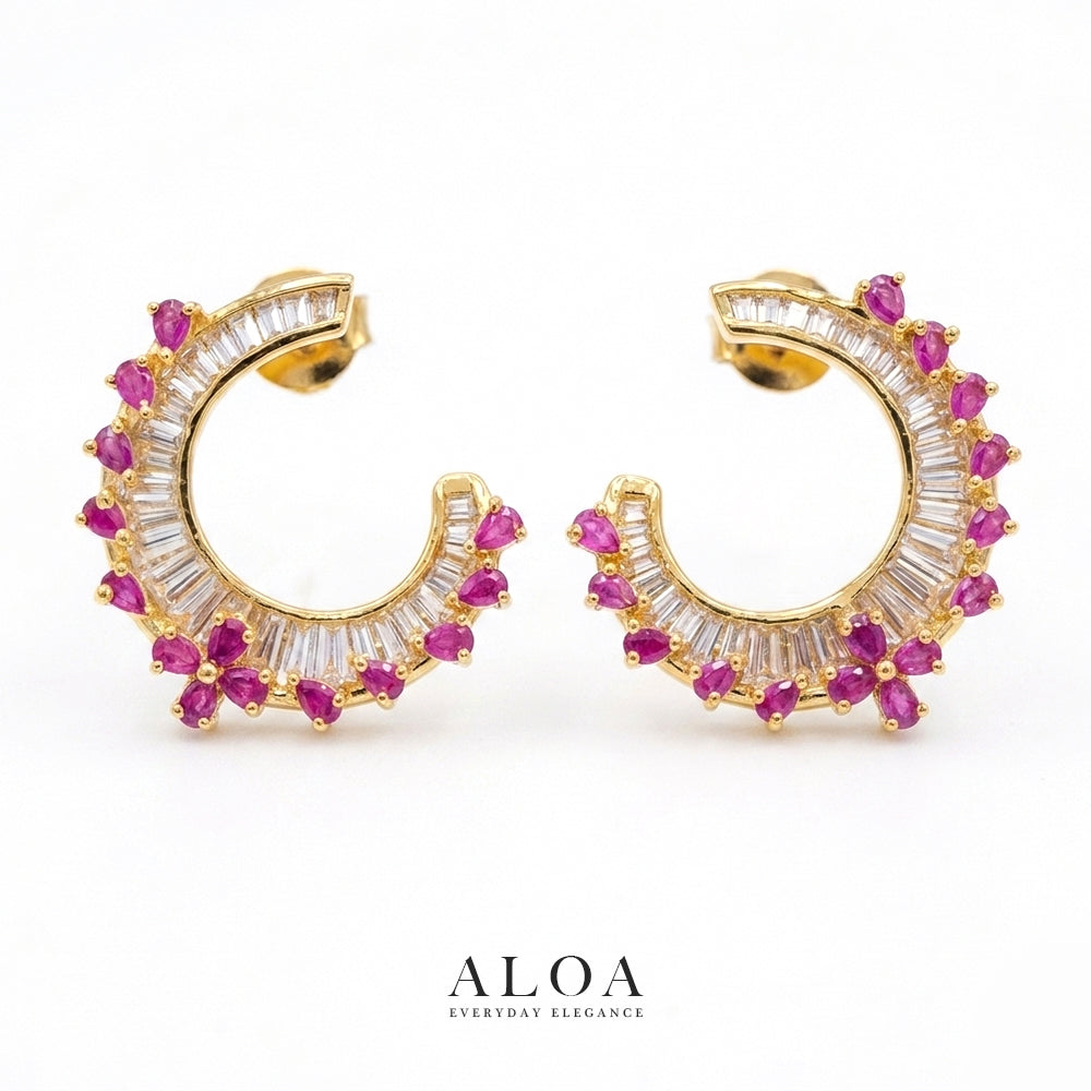 Ruby Halo Crescent Studs