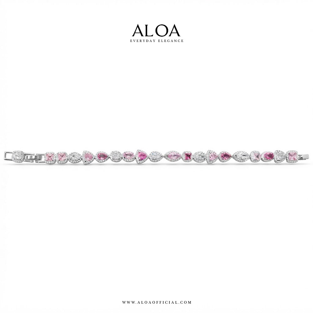 Silver Pink and White CZ Tennis Bracelet