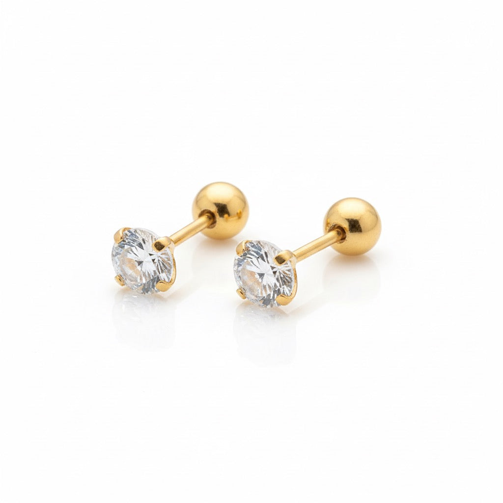 Golden CZ Screw Back Studs