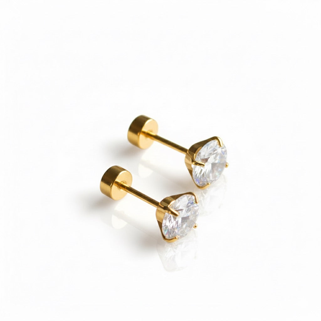 Golden CZ Screw Back Studs