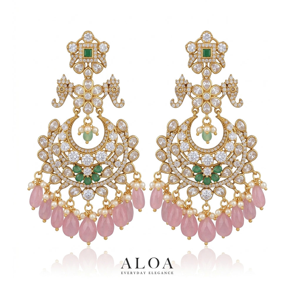 Emerald & Rose Pastel Chandbali Earrings