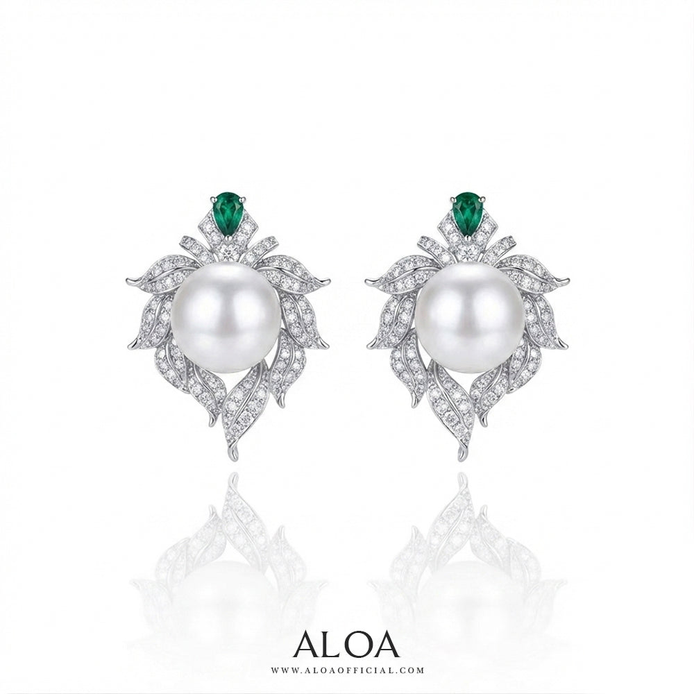 Silver Leaf-Framed Pearl Drop Earrings