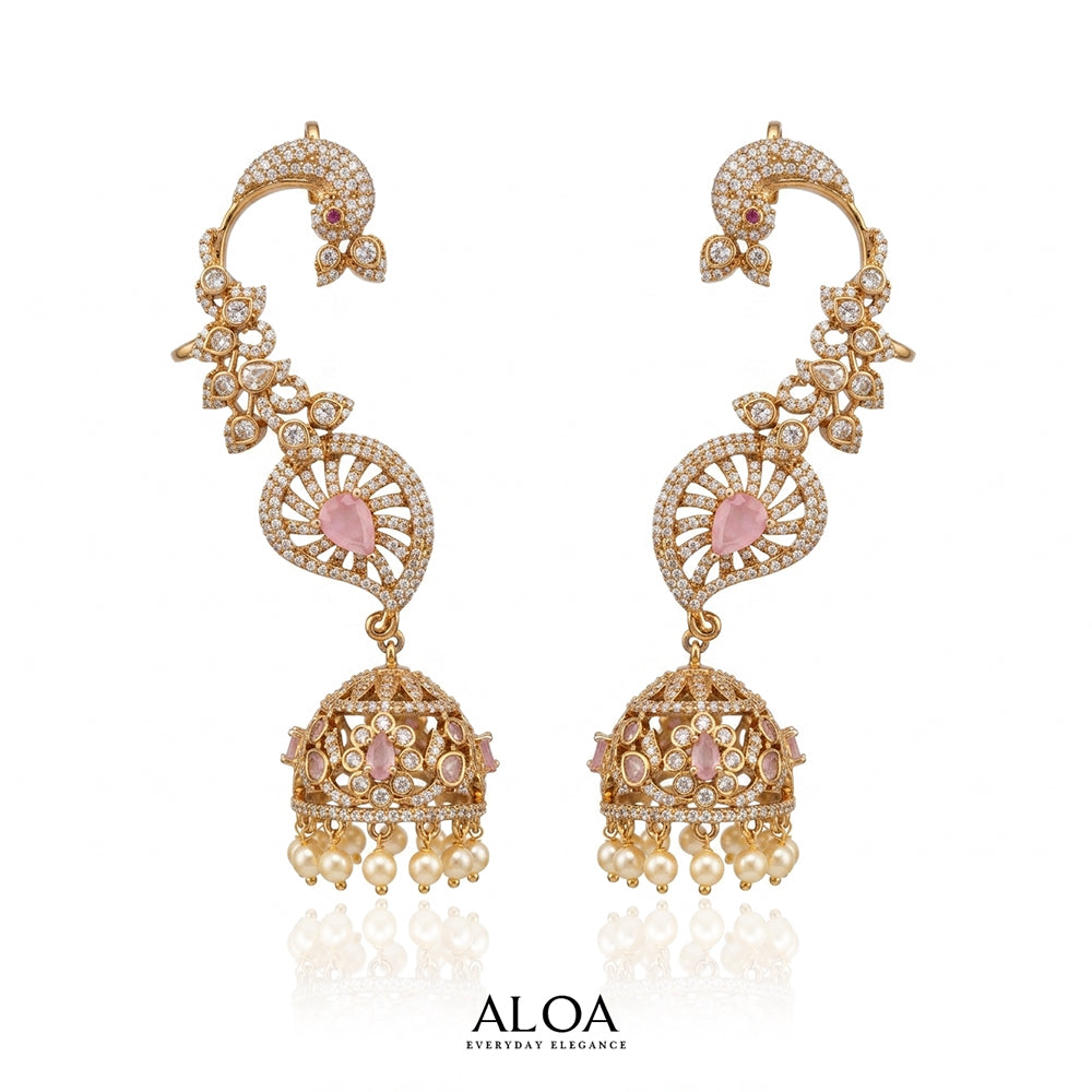 Blush Pink & Antique Gold Statement Ear Cuffs