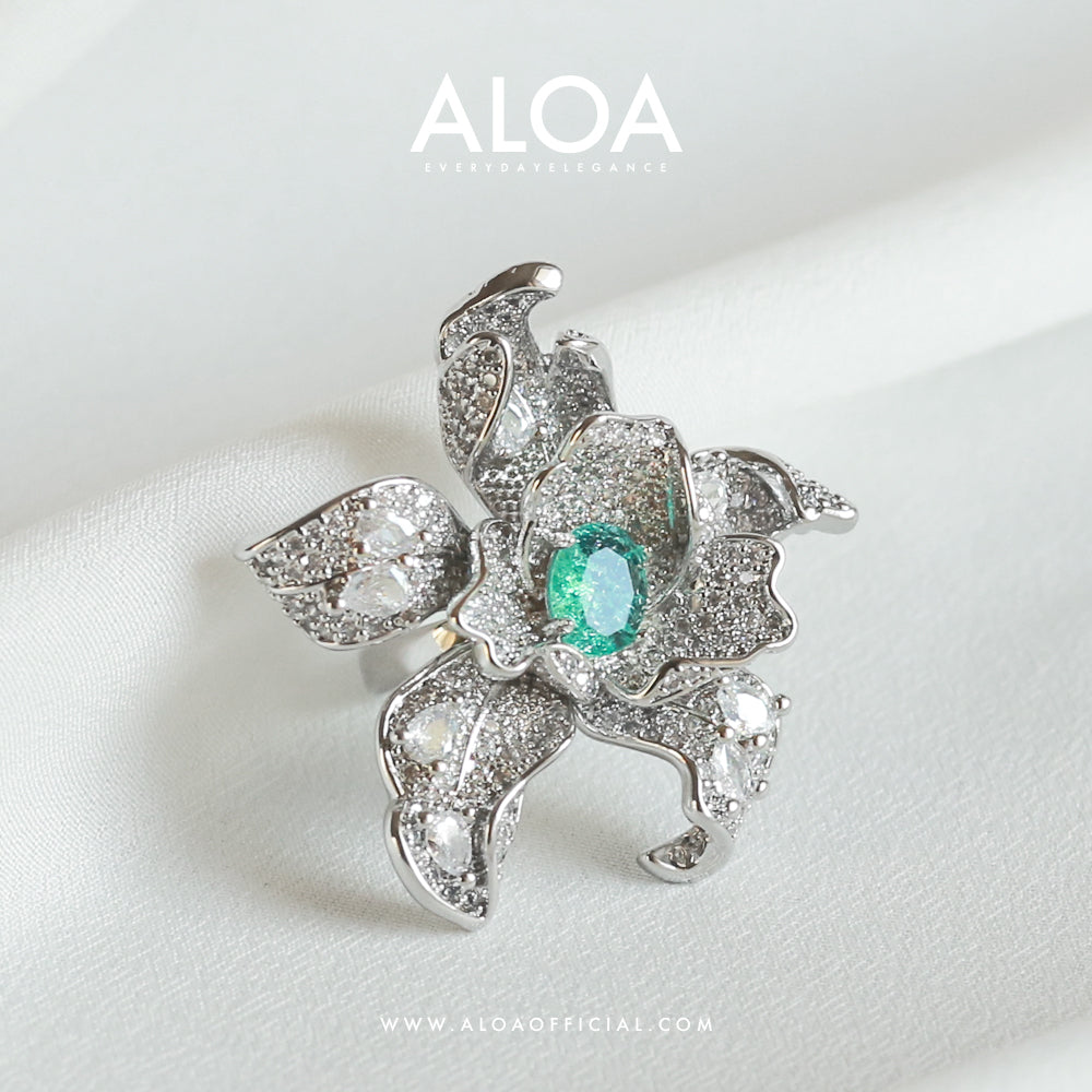 Aqua Blossom Delight: 3D CZ Flower Ring