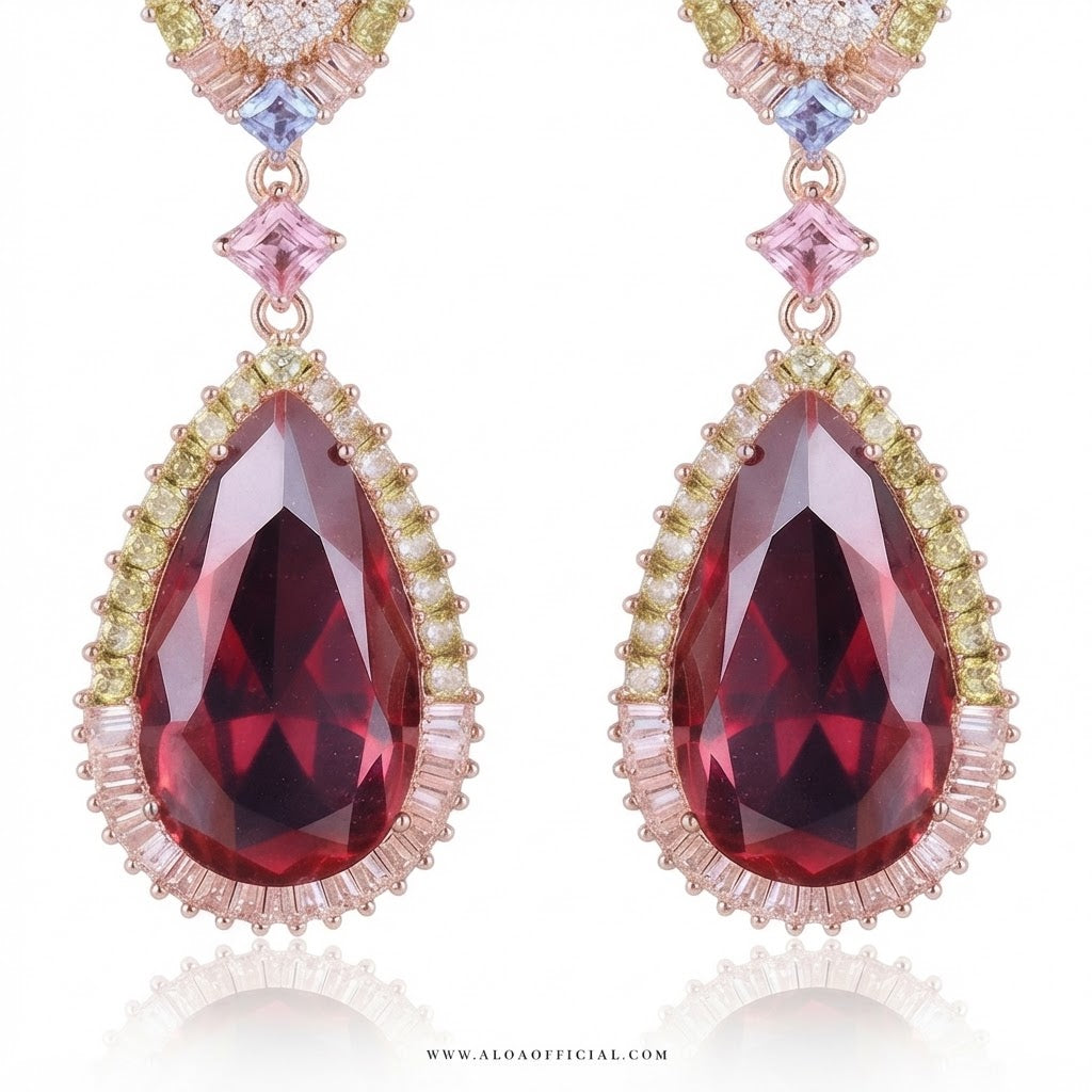Rose Gold Ruby Drop Earrings