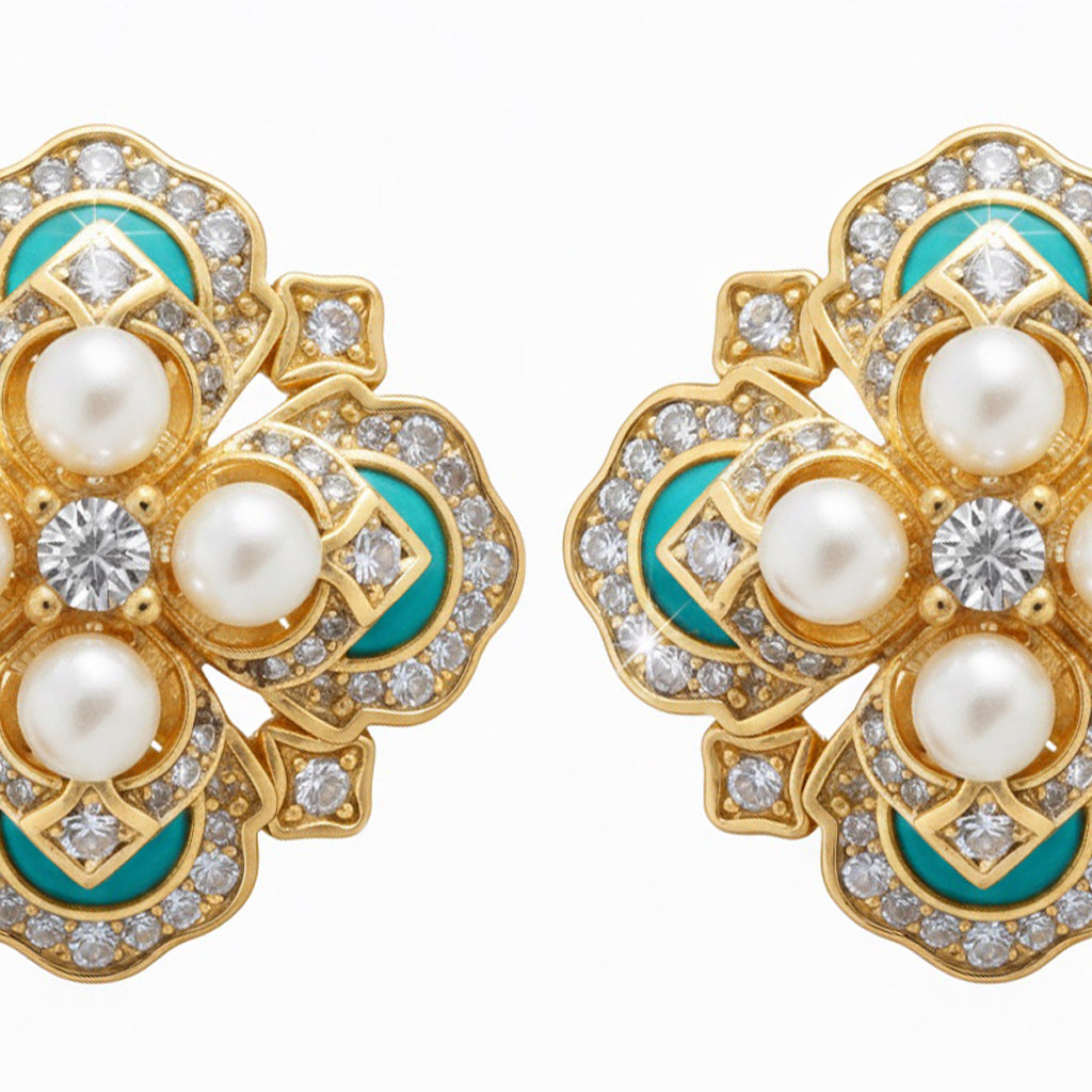 Classic Turquoise and Pearl Vintage Earrings