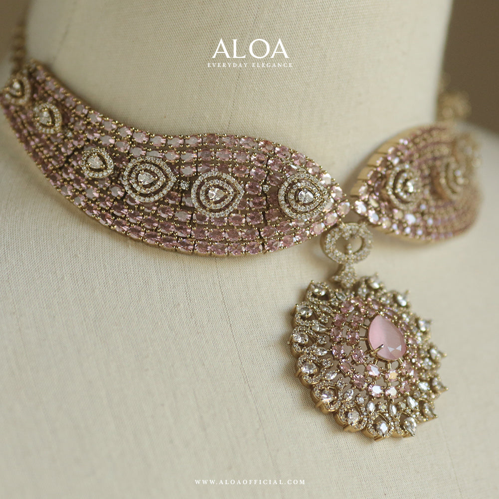 Aurelia Pink CZ Statement Necklace Set