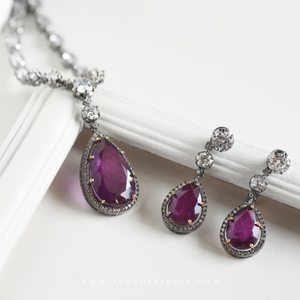 PURPLE SINGLE STONE NECKLACE SET