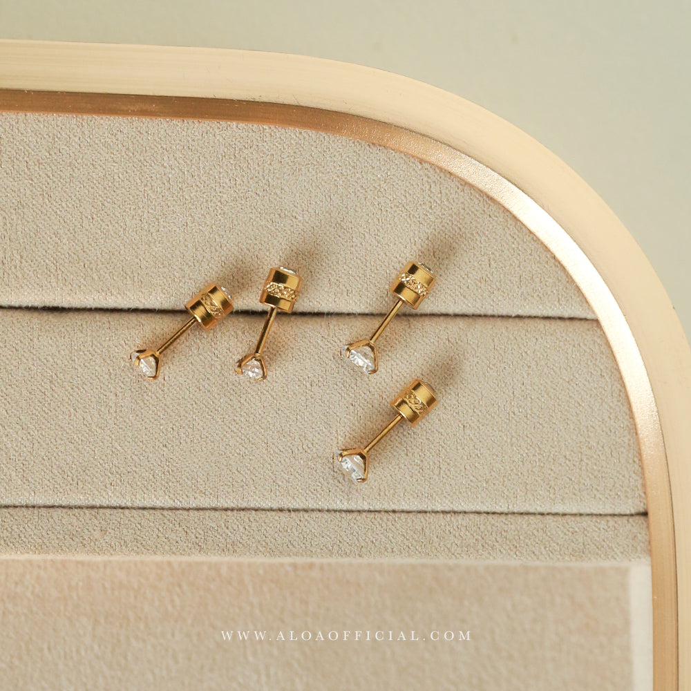 GOLDEN CZ SCREW BACK STUDS