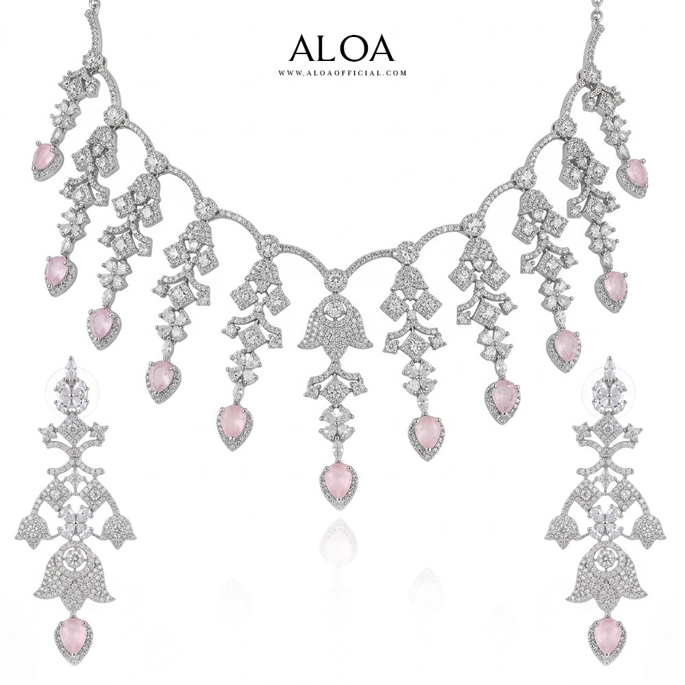 Silver Rose Necklace Set