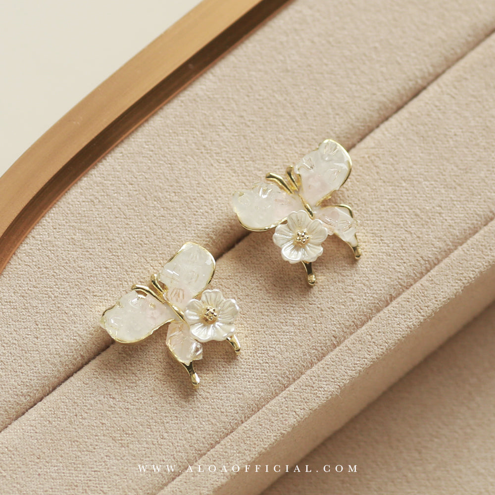 Crystal Butterfly Earrings in White