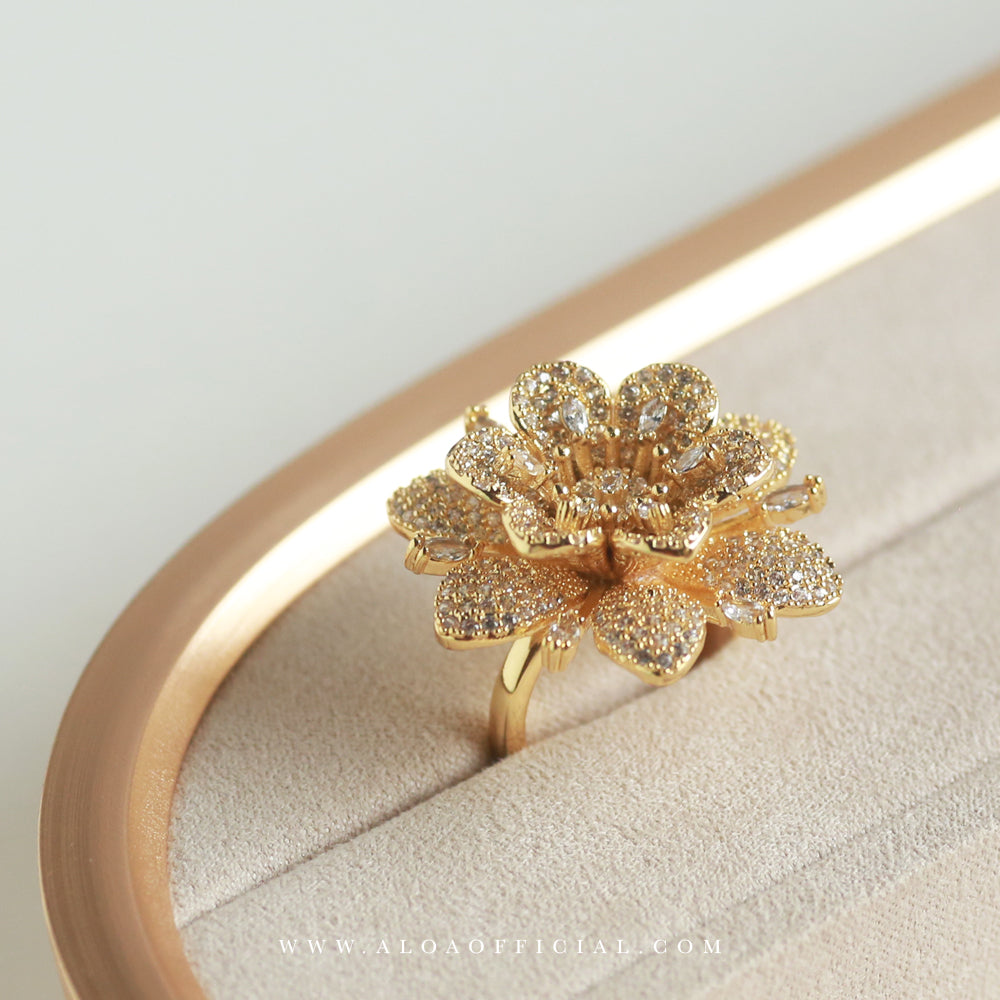 Golden Flower Statement Adjustable Ring