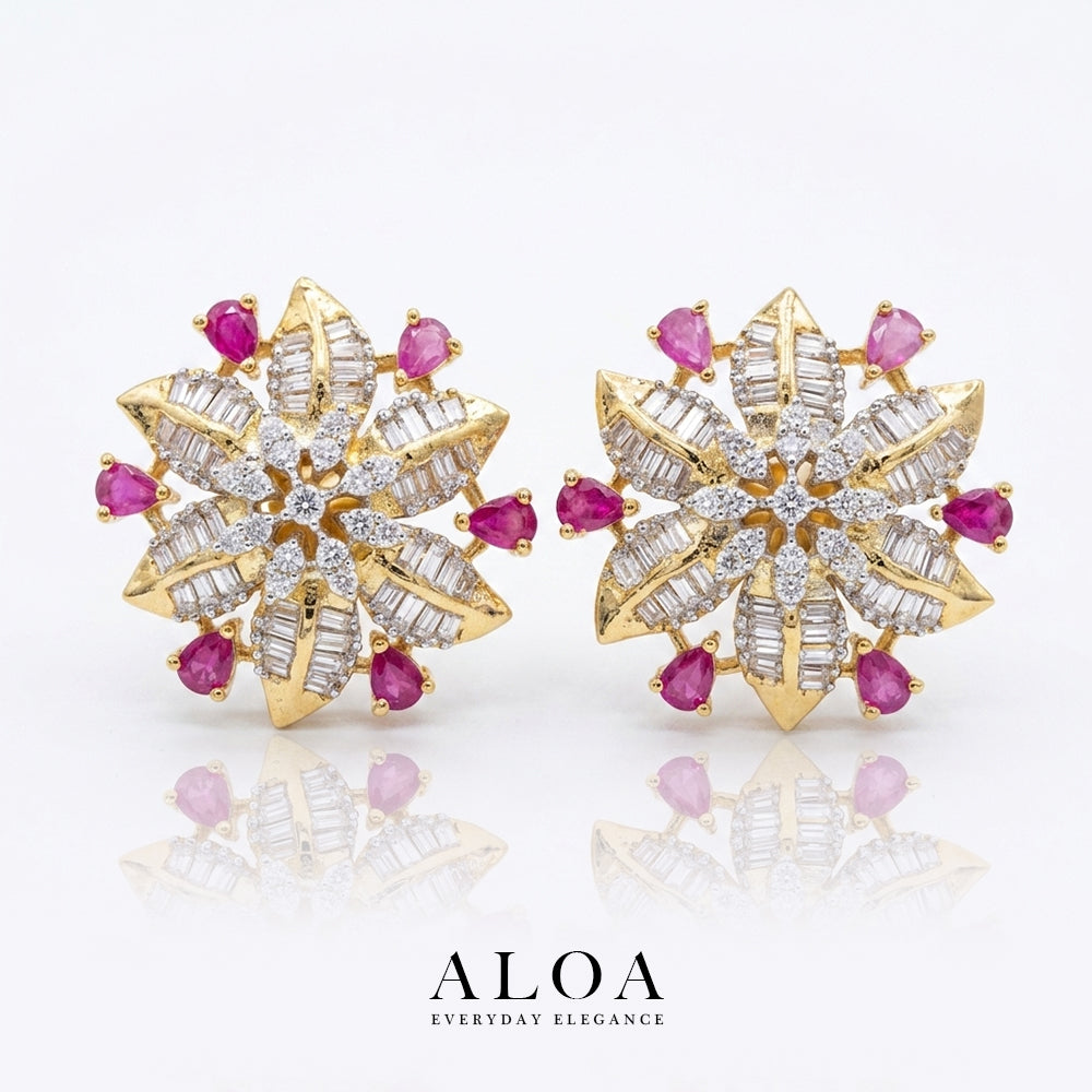 Gilded Ruby Sunburst Studs
