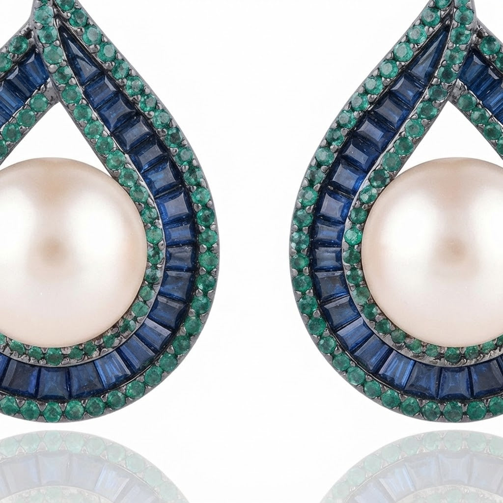 Black Rhodium Pearl Teardrop Earrings