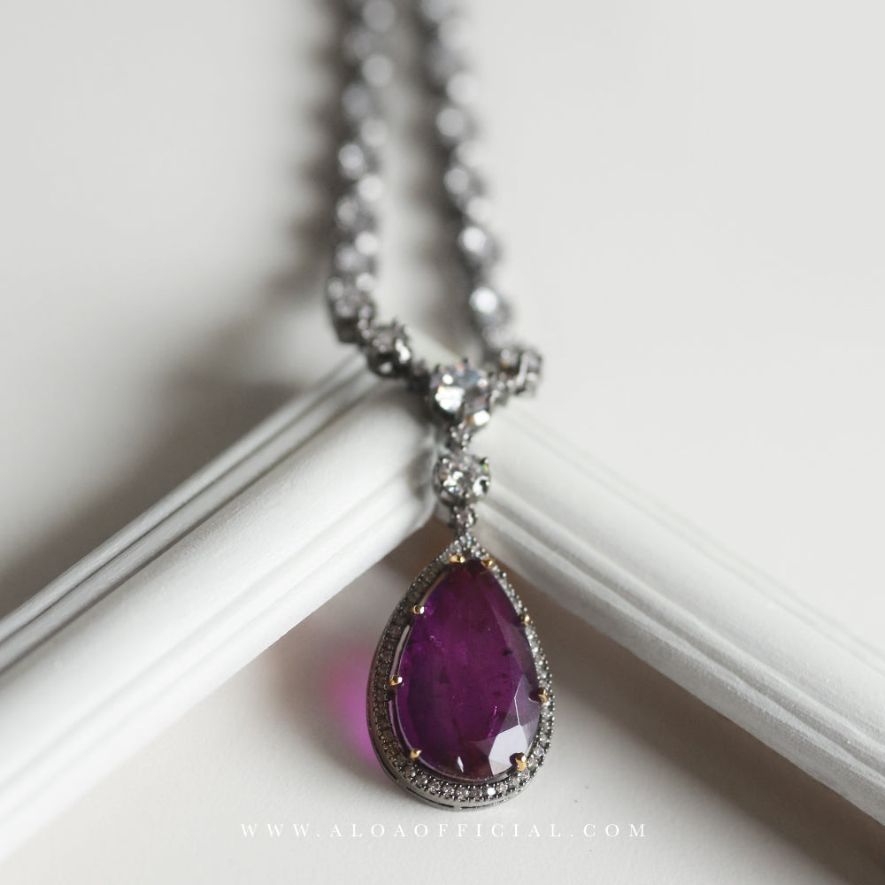 PURPLE SINGLE STONE NECKLACE SET