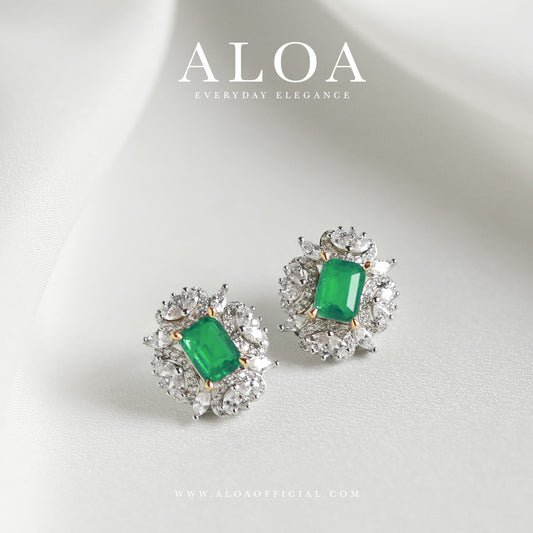 Emerald Elegance CZ Stud Earrings