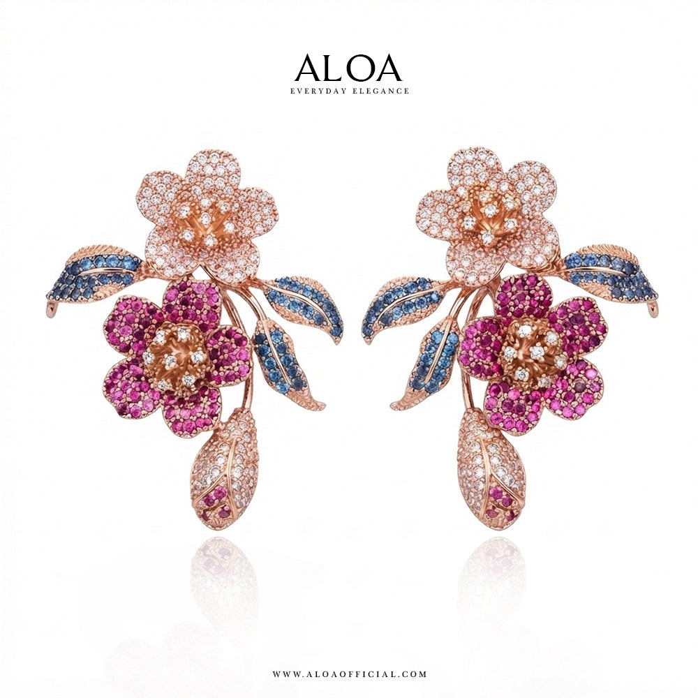 Rose Gold Floral Bouquet Earrings
