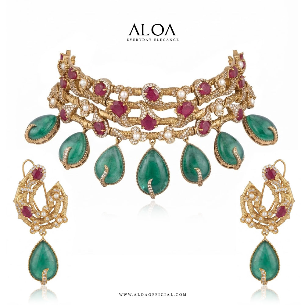 Two-Tier Emerald & Ruby Royal Choker Set