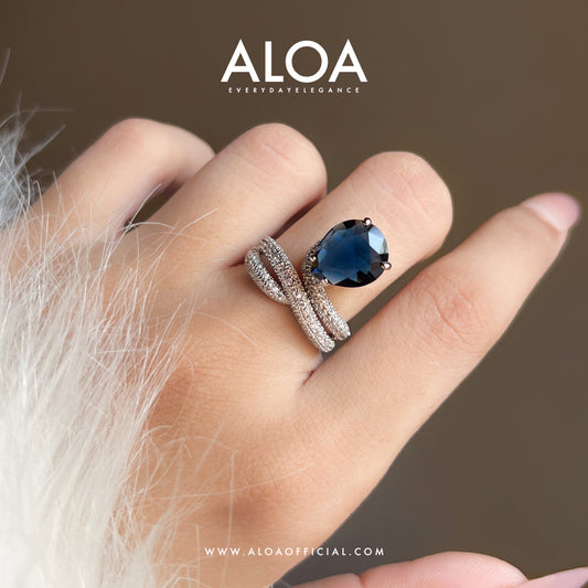 Azure Cascade: Majestic Blue Adjustable Ring