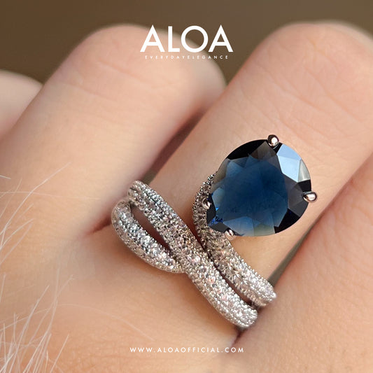 Azure Cascade: Majestic Blue Adjustable Ring