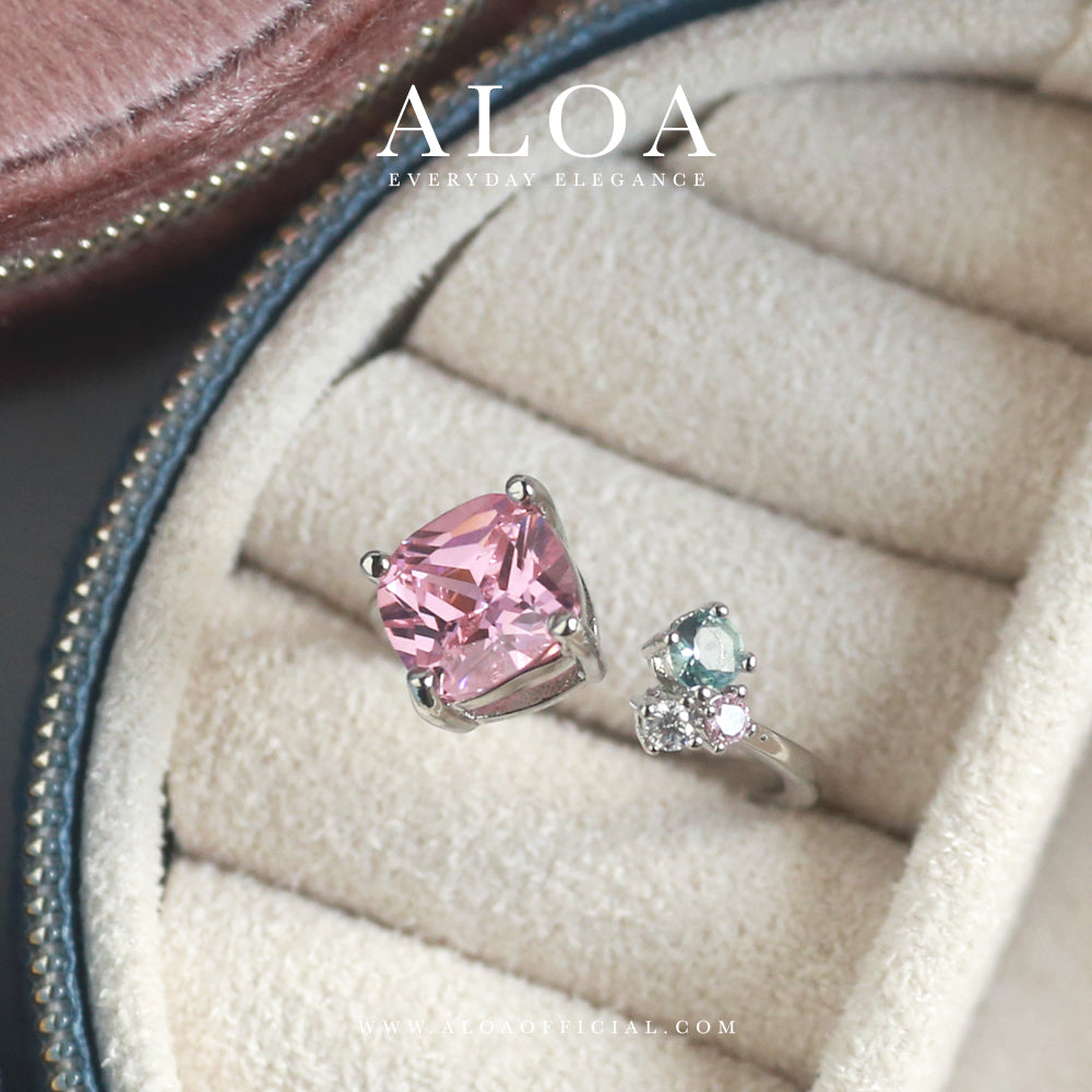 Aqua and Pink Stone CZ Ring